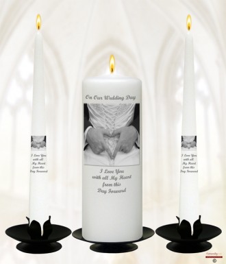 Heart of Love Silver Wedding Candles (White)