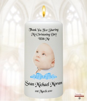 Blue Ribbon Photo Christening Favour (White)