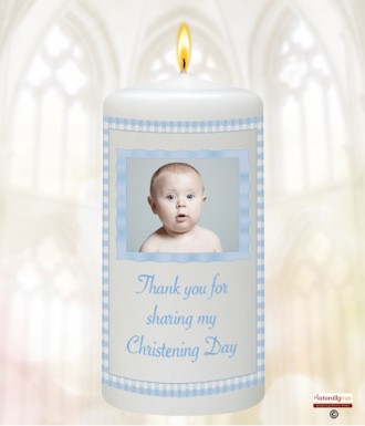 Gingham Boy Photo Christening Favour (White)