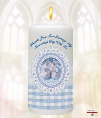 Booties Lace & Gingham Blue Christening Favour (White)
