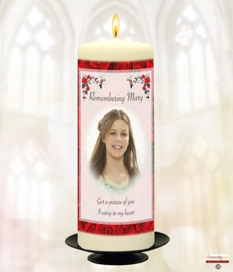 Red Roses And Photo Memorial Candle (white/ivory)