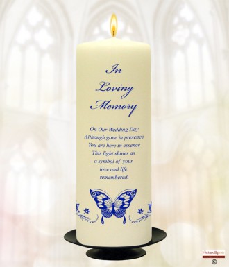 Blue Magestic Butterfly Wedding Remembrance Candle