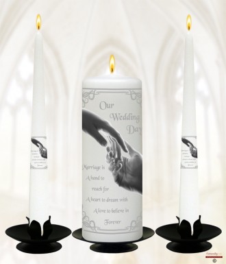 Hand To Hand Silver Wedding Candles (White)
