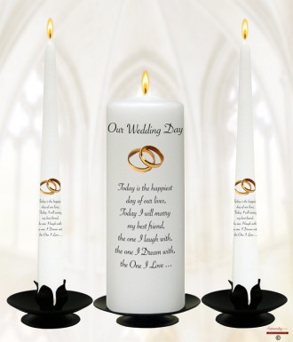 Elegant Gold Rings Wedding Candles (White)