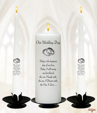 Elegant Silver Rings Wedding Candles (White)