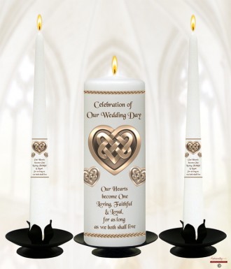 Celtic Heart Gold Wedding Candles (White)