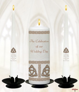 Trinity Knot Gold Wedding Candles (White)
