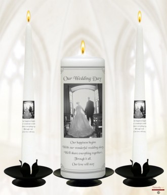 Church Door Silver Wedding Candles (White)