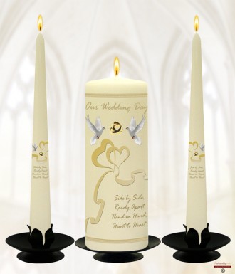 Two Hearts & Dove Wedding Candles (Ivory)