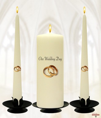 Simple Gold Wedding Rings Wedding Candles (Ivory)