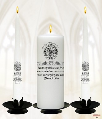 Claddagh Silver Wedding Candles (White)