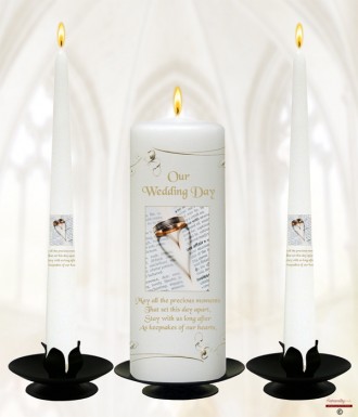 Ring Heart Silhourette Gold Wedding Candles (White)