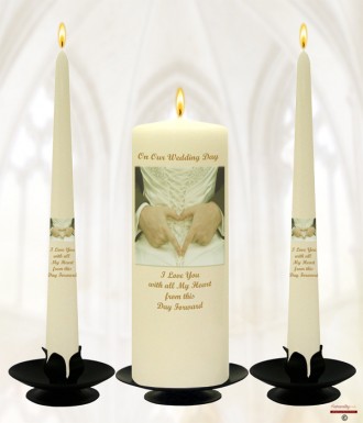 Heart of Love Gold Wedding Candles (Ivory)