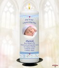 Mother and Child Photo Pink Christening Candle (White/Ivory)