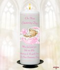 Mother and Child Photo Pink Christening Candle (White/Ivory)