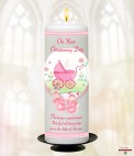 Mother and Child Photo Pink Christening Candle (White/Ivory)