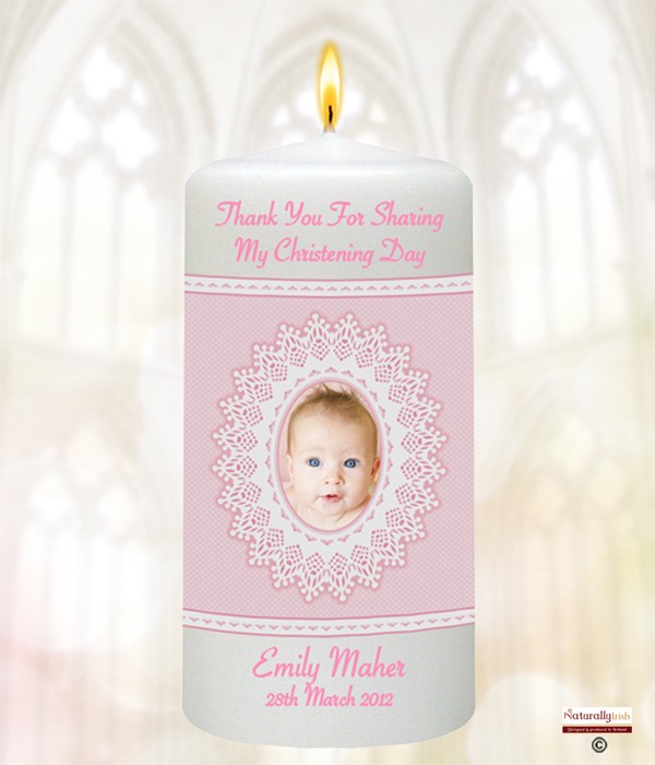 Pink Lace Photo Christening Favour