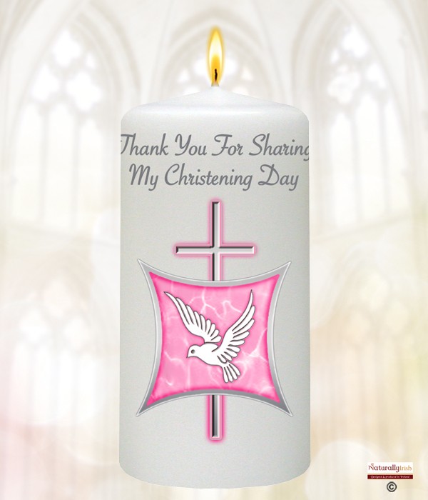 Dove, Cross & Shield Pink Christening Favour