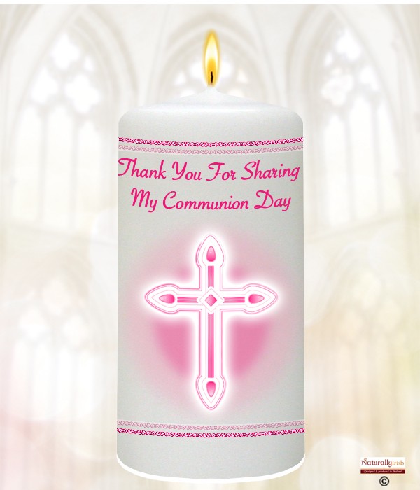 Pink Cross Communion Favour Candle