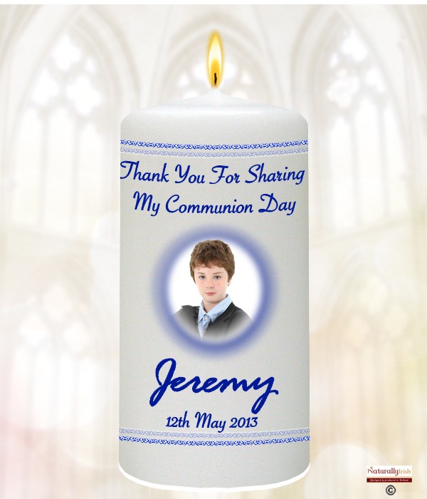 Blue Cross & Photo Communion Favour Candle