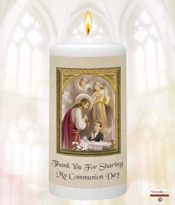 Boy & Jesus Gold Communion Favour Candle