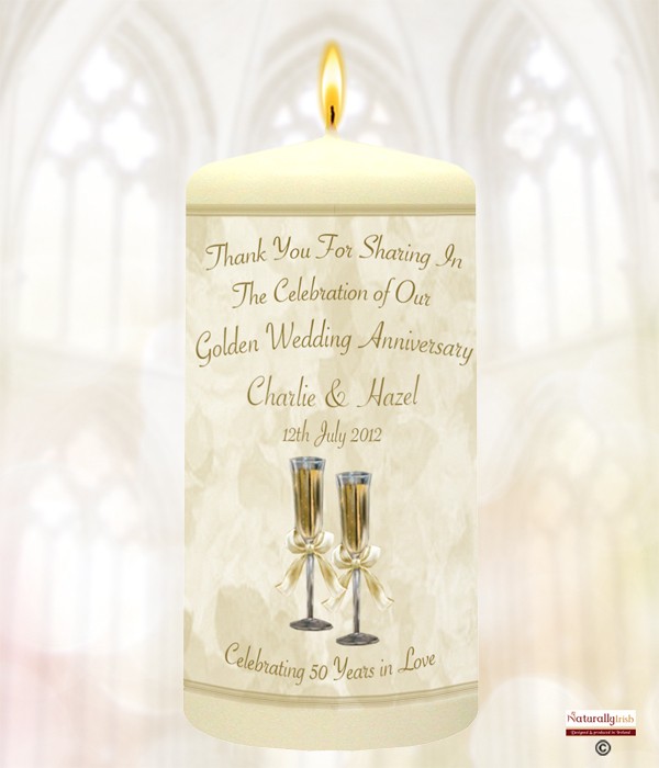 Champagne Glasses Happy Golden Wedding Anniversary Candles » Naturally