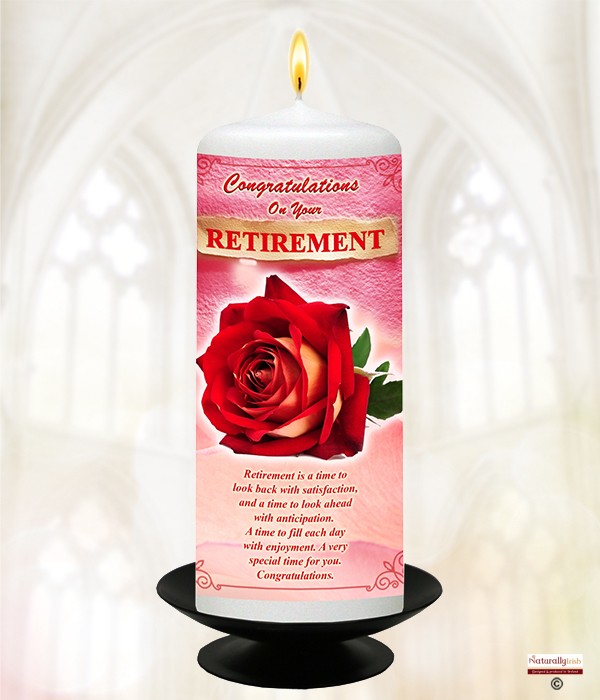 Naturally Irish Retirement Time Red Rose 6inch White Candle 976119 » Naturally Irish