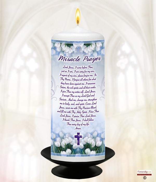 Naturally Irish Inspiration Flowers Miracle Prayer 6inch White Candle 984244 » Naturally