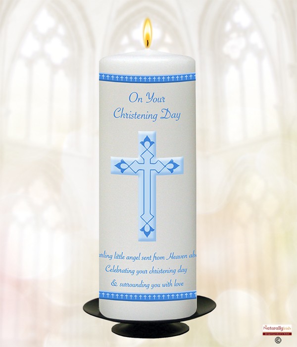 Cross Modern Blue Christening Candle