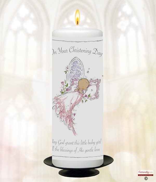Church Baby Pink Christening Candle