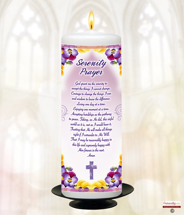 Naturally Irish Inspiration Flowers Serenity Prayer 9inch White Candle 984305