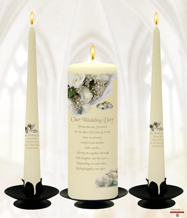 White Roses Gold Wedding Candles