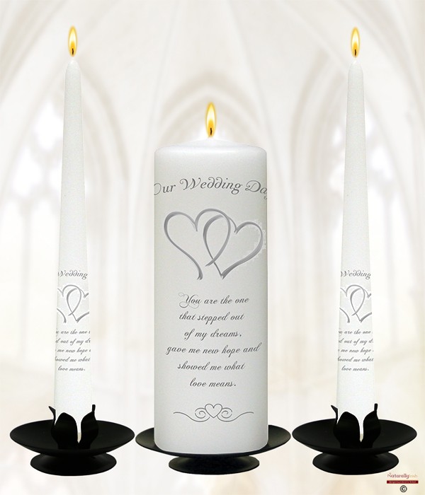 Two Hearts Silver Wedding Candles
