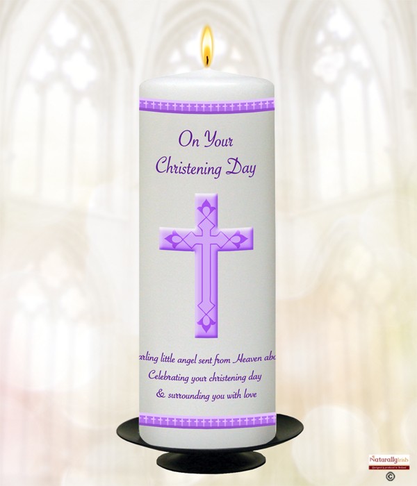 Cross Modern Purple Christening Candle