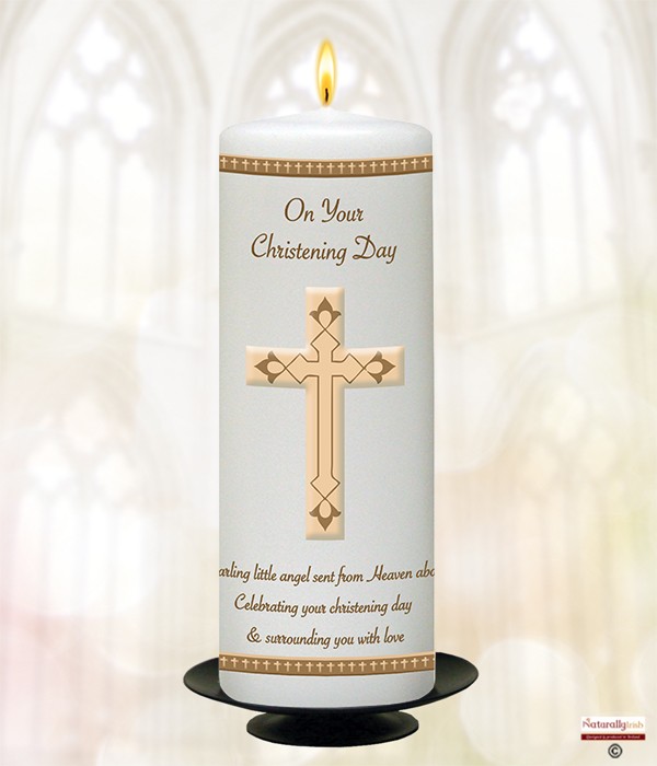 Cross Modern Gold Christening Candle
