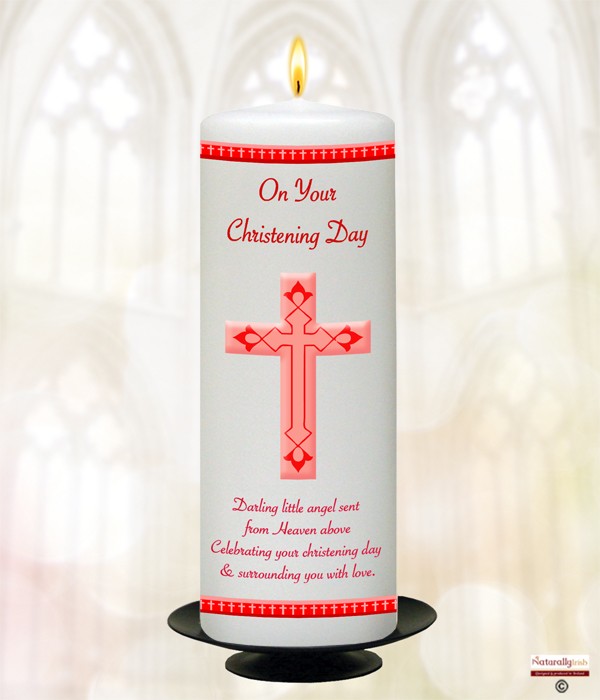 Cross Modern Red Christening Candle