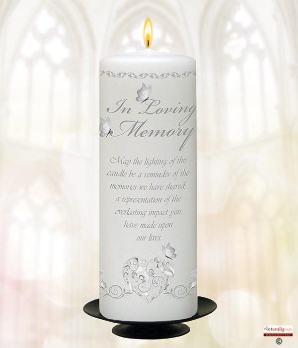Heart & Butterflies Silver 9inch Remembrance Candle
