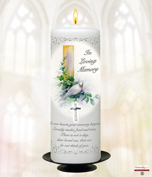 Dove & Cross Silver 9inch Remembrance Candle