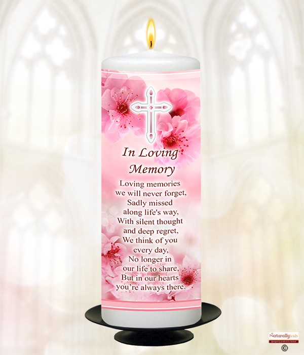 Flowers Pink & Cross Remembrance Candle