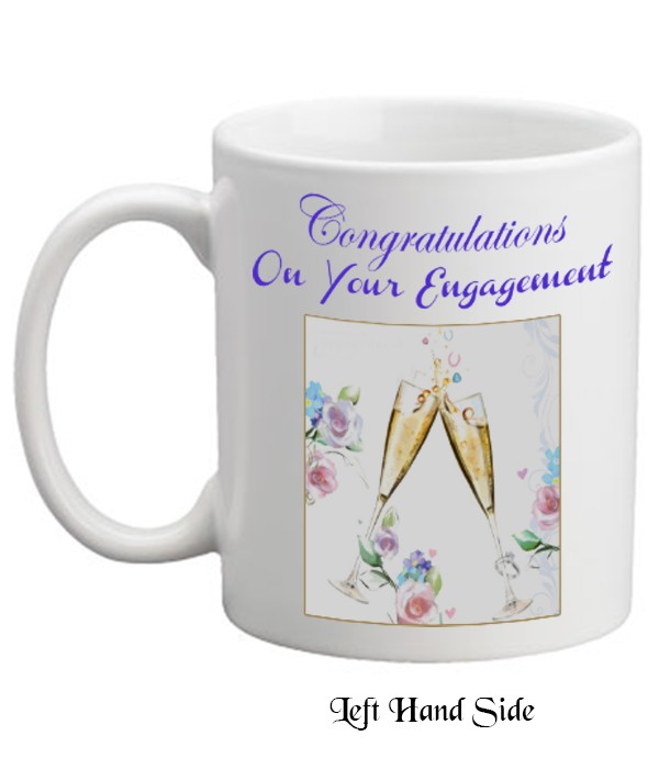 Champagne Glasses & Flowers Engagement Personalised Mug