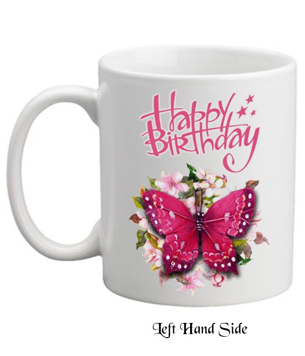 Happy Birthday Pink Butterfly Mug
