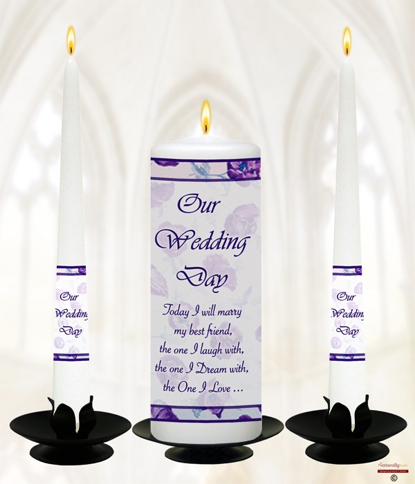 Purple Flower Frame Wedding Candles
