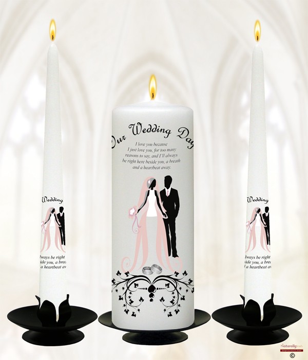 Bouquet Hearts & Silver Rings Wedding Candles