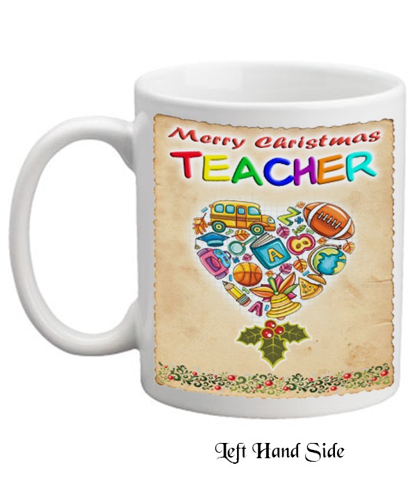 Christmas Teacher Heart & Holly Mug