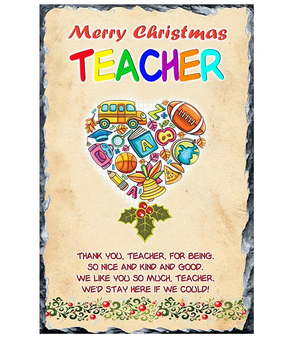 Christmas Teacher Heart & Holly Slate