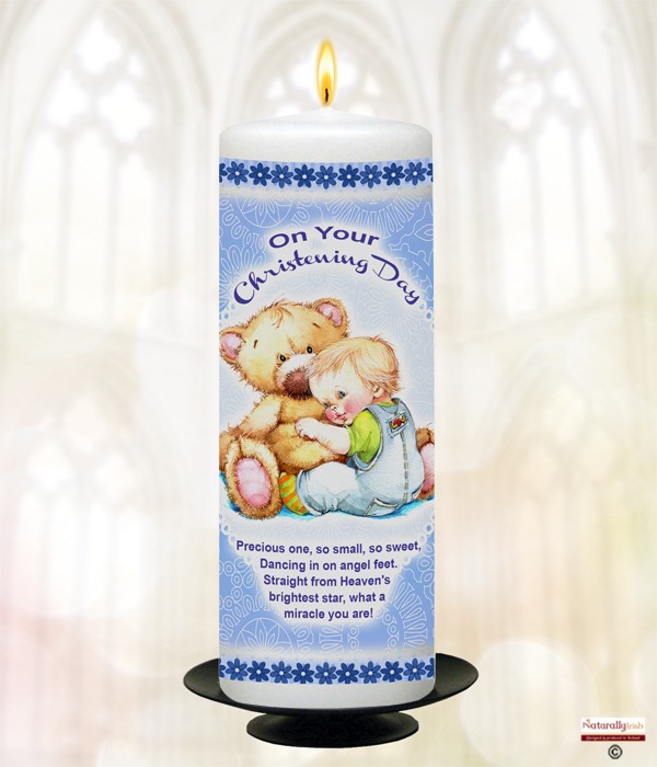 Cuddles Blue Christening Candle