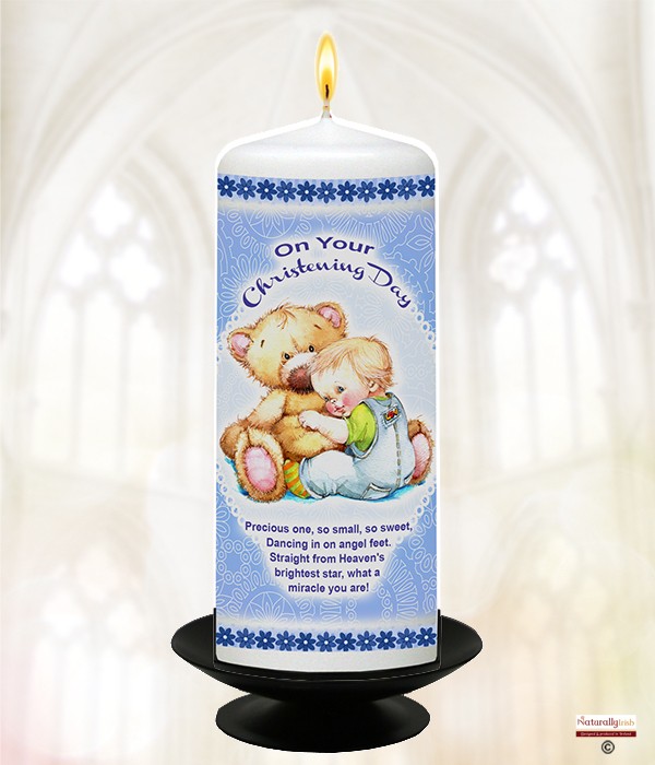Cuddles Blue Christening Candle