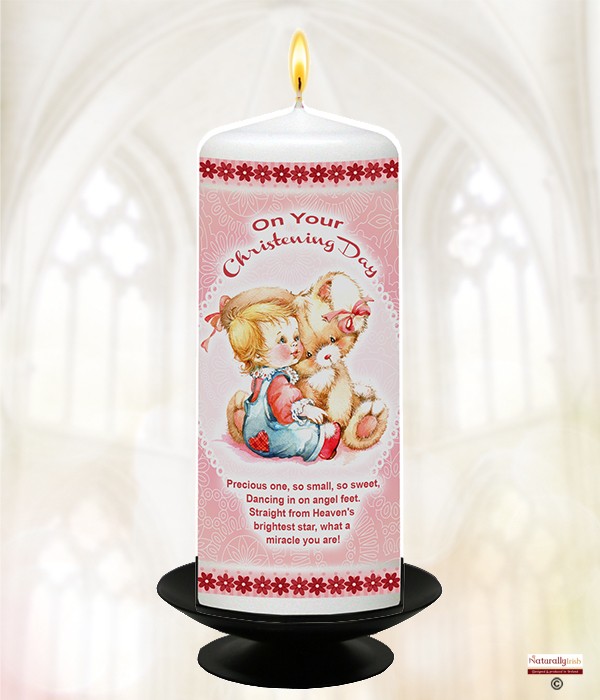 Cuddles Pink Christening Candle
