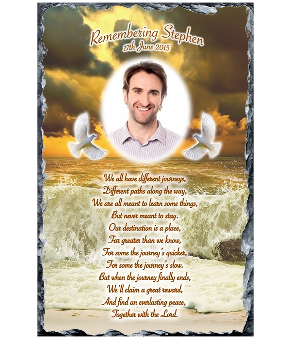 Remembrance Slate Doves & Waves Gold & Photo