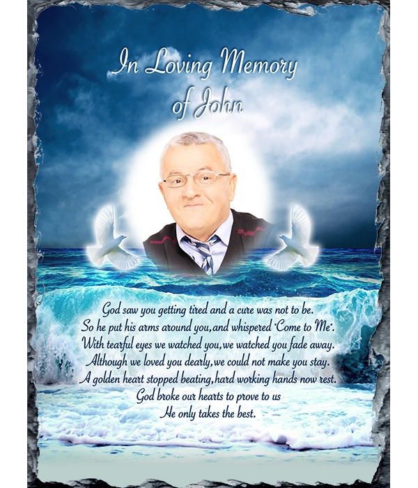 Remembrance Slate Doves & Waves Blue & Photo